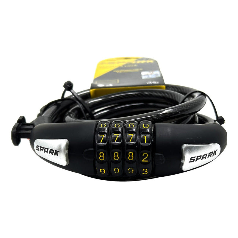 Candado De Clave Bicicleta Spark Spk557 Guaya Alta Seguridad Negro