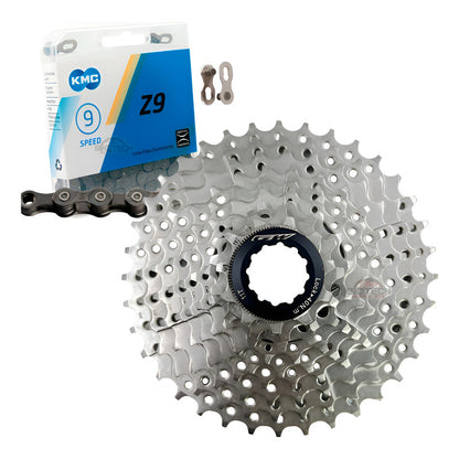 Combo 9v Pacha Gw 11-36 Cassette + Cadena Kmc Z9 Ruta/mtb Gris 11 36