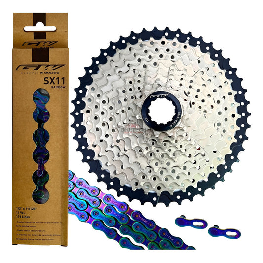 Combo 11v Gw Pacha 11-46 + Cadena Sx Gw Tornasol Mtb Negro 11 40