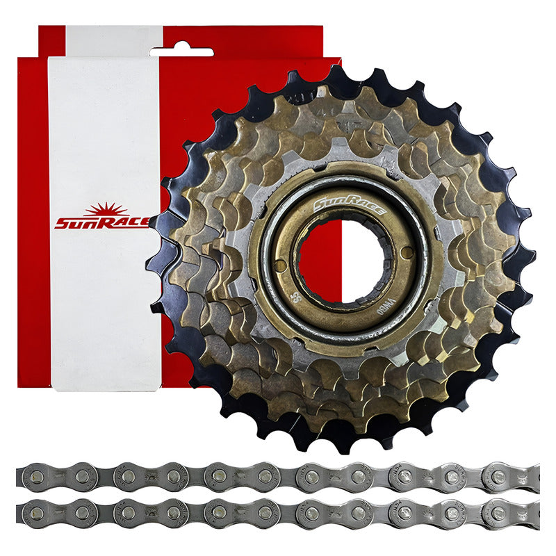 Pacha 6 Velocidades Sunrace M2a 14-28 + Cadena Sunrace M54 Marrón Oscuro 14 28