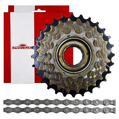 Pacha 6 Velocidades Sunrace M2a 14-28 + Cadena Sunrace M54 Marrón Oscuro 14 28