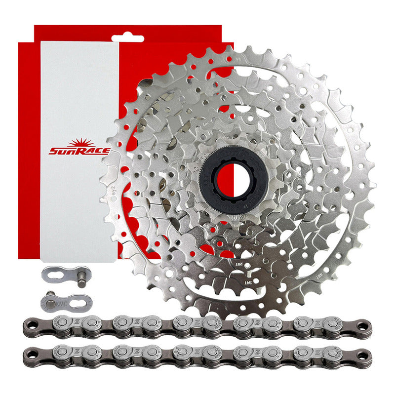 Pacha Casete Sunrace 8 Velocidades 11-42 Mtb Cadena Kmc Z8 Plateado