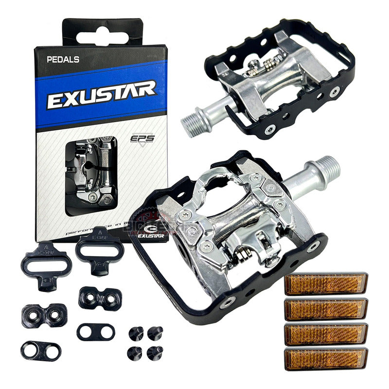 Pedales Mtb Exustar Doble Proposito Spd Plateado