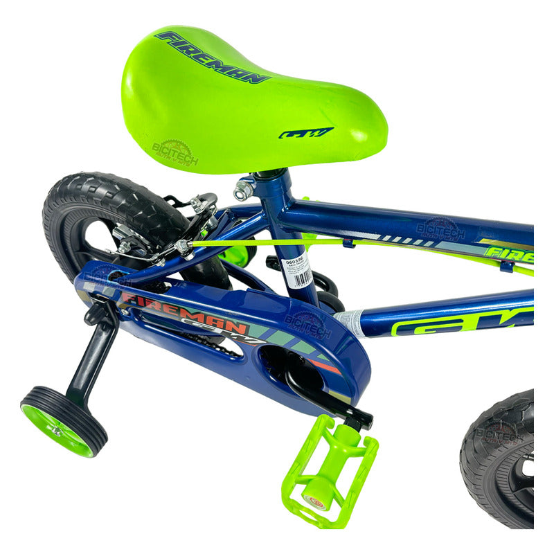 Bicicleta Bmx Niño Rin 12 Gw Fireman Azul Verde Auxiliares