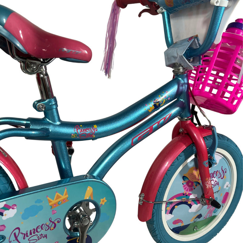 Bicicleta Niña Gw Princess Story R 16 Ruedas Apoyo 4-7 Años Turqueza/rosado 16