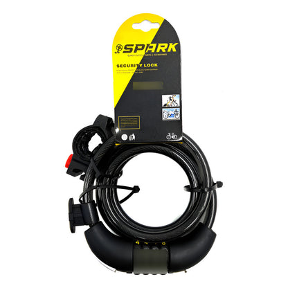 Candado De Clave Bicicleta Spark Spk557 Guaya Alta Seguridad Negro