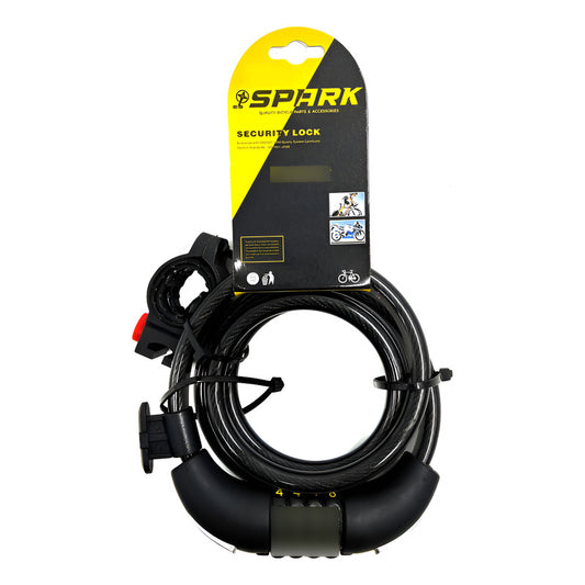 Candado De Clave Bicicleta Spark Spk557 Guaya Alta Seguridad Negro