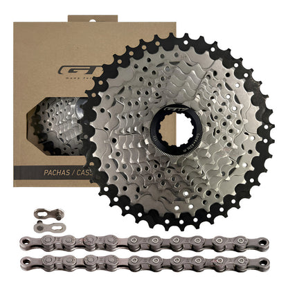 Combo 9v Pacha Gw 11-42 Cassette + Cadena Kmc Z9 Mtb Gris 11 42