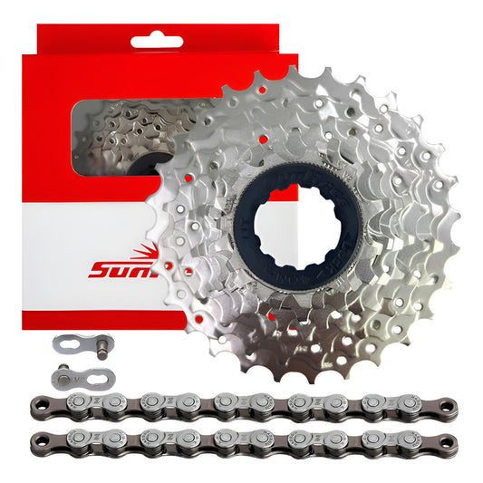 Pacha Y Cadena 8 Velocidades Sunrace R86 11-28 Ruta + Kmc Z8 11 28 Plateado