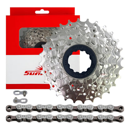 Pacha Cassette 8 Vel. Sunrace 11-28 Ruta + Cadena Kmc Z8 11 28 Plateado