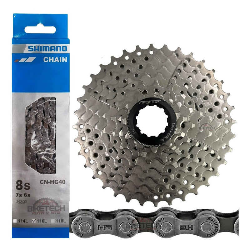 Combo 8 Velocidades Pacha Gw 11-36 Cassette + Cadena Hg40 Negro 11 40