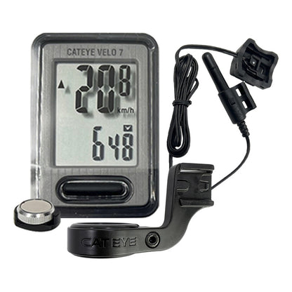 Ciclocomputador Bicicleta Cateye Velo 7 + Soporte Avanzado Negro
