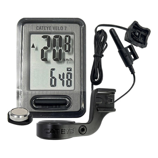 Ciclocomputador Bicicleta Cateye Velo 7 + Soporte Avanzado Negro