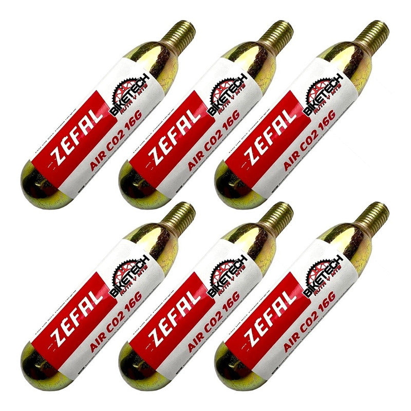 6 Cartuchos Pipeta Co2 Aire Comprimido Zefal 16 Gr Ruta Mtb Gris