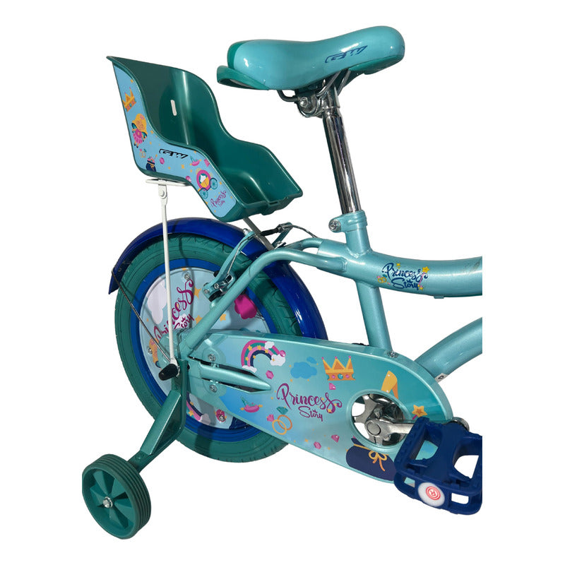 Bicicleta Niña Gw Princess Story R 16 Ruedas Apoyo 4-7 Años Azul/aguamarina