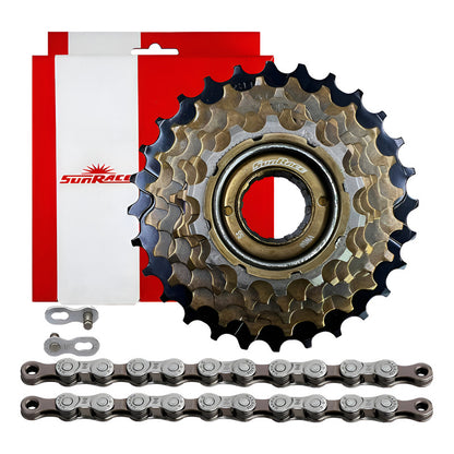 Pacha 6 Velocidades Sunrace M2a 14-28 + Cadena Kmc Z8  Marrón Oscuro