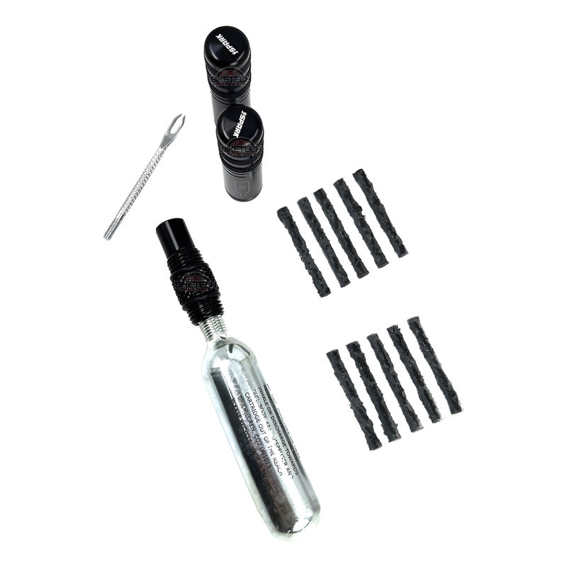 Kit De Reparación Tubeless Spark + Mechas Y Valvula Para C2o Negro