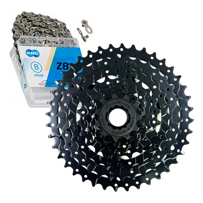 Pacha 8 Velocidades Sunrace M680. 11-40 Mtb + Cadena Kmc Z8 - Negro - 11 - 40