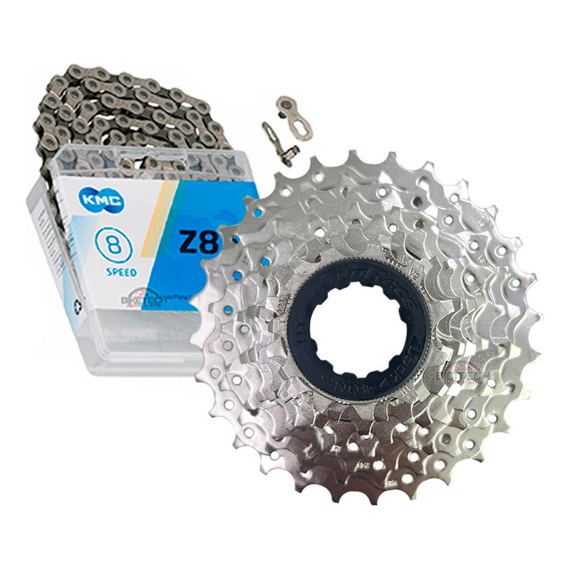 Pacha Cassette 8 Vel. Sunrace 11-28 Ruta + Cadena Kmc Z8 11 28 Plateado
