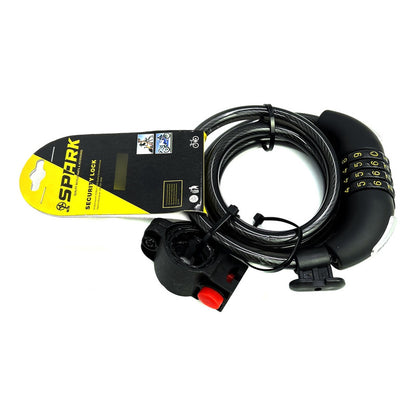 Candado De Clave Bicicleta Spark Spk557 Guaya Alta Seguridad Negro