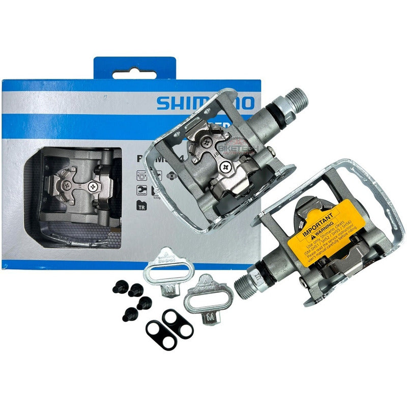 Pedales Bicicleta Doble Proposito Shimano Pd M324 Con Calas Plateado