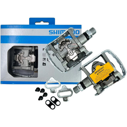 Pedales Bicicleta Doble Proposito Shimano Pd M324 Con Calas Plateado