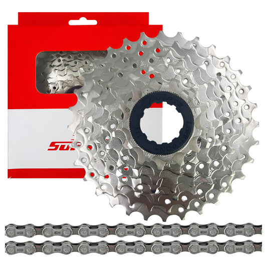 Combo 8 Vel. Pacha Sunrace M66 11-32 + Cadena Shimano Hg40  11 32 Plateado