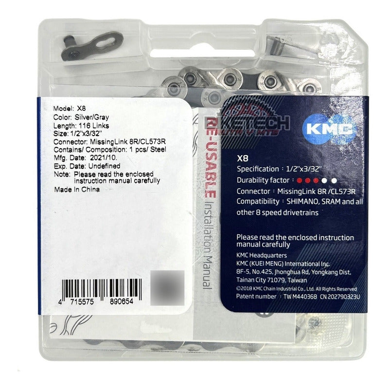 Cadena 8v Kmc X8 Más Pacha Gw 11-42 8 Velocidades C. Shimano